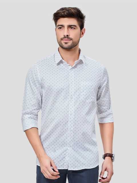

Oxemberg Men White Slim Fit Printed Casual Shirt