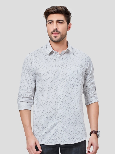 

Oxemberg Men Off White Classic Slim Fit Floral Printed Casual Shirt
