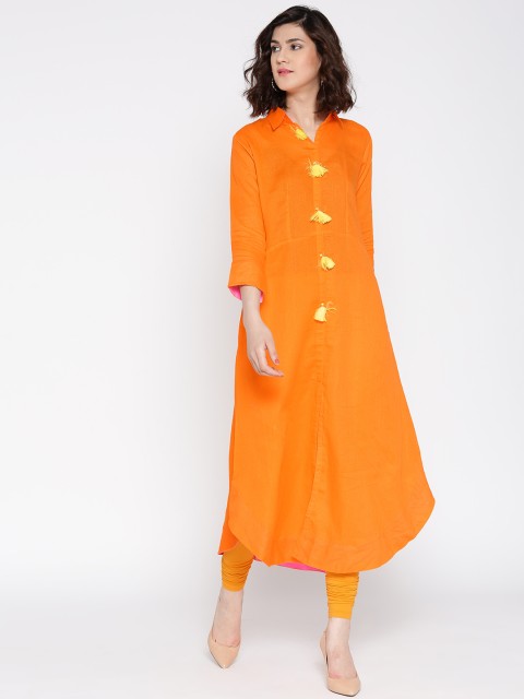 

Jashn Women Orange Solid A-Line Kurta