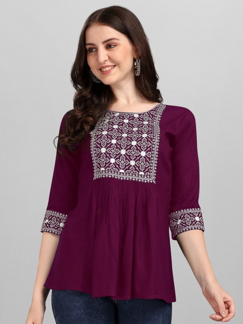 

FabFairy Purple Embroidered Empire Top