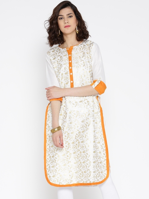 

Jashn Women Off-White Printed Straight Kurta