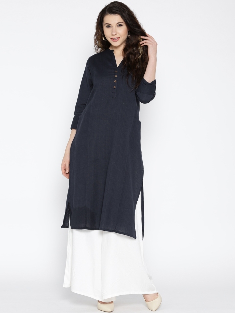 

Jashn Women Navy Blue Solid Straight Kurta