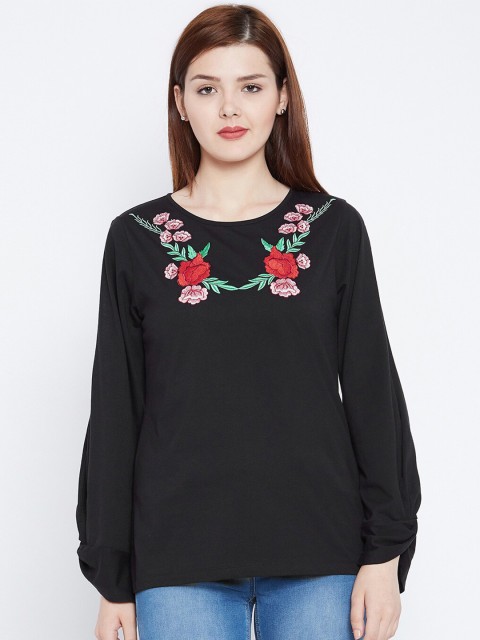 

CHILL WINSTON Black Floral Embroidered Top