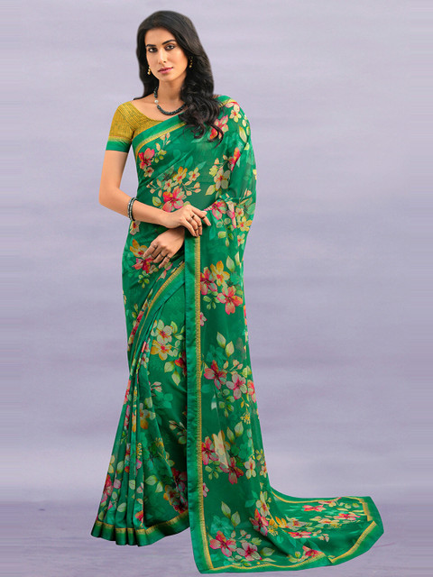 

Zainab chottani Green & Yellow Floral Print Pure Georgette Saree