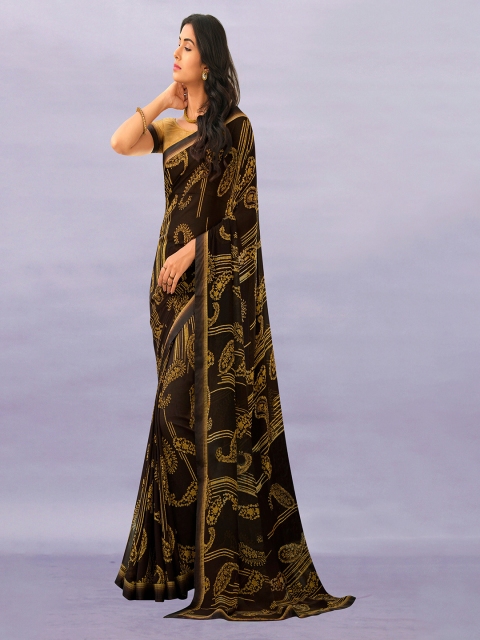 

Zainab chottani Brown & Beige Paisley Pure Georgette Block Print Saree