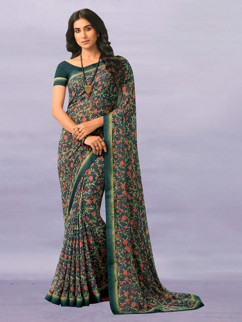 

Zainab chottani Women Floral Printed Pure Georgette Saree, Green