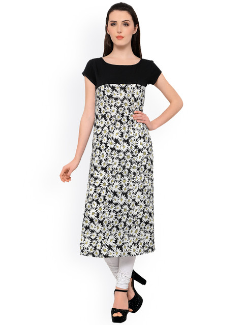 

Vaamsi Women White & Black Printed Straight Kurta