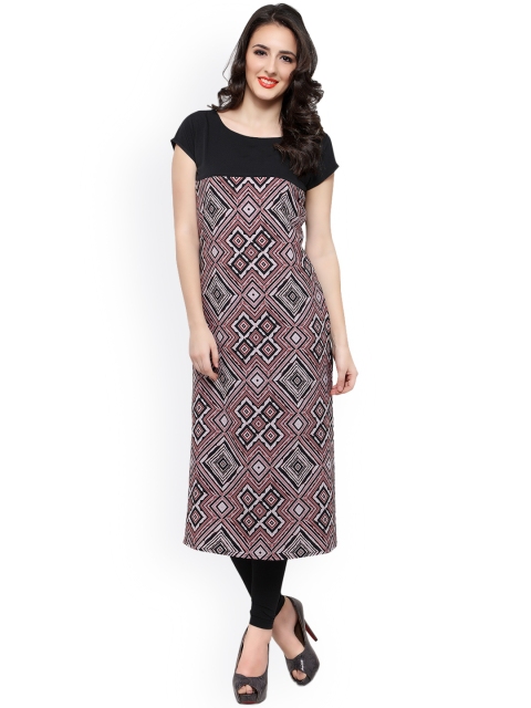 

Vaamsi Women Mauve & Black Printed Straight Kurta