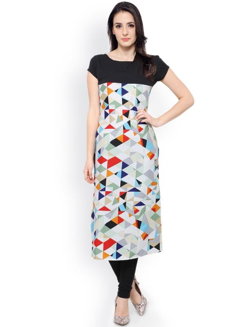 

Vaamsi Women White & Black Printed Straight Kurta