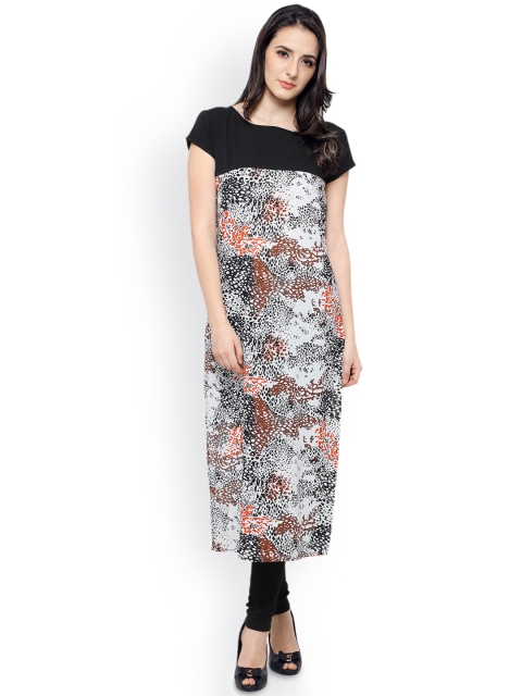 

Vaamsi Women White & Black Printed Straight Kurta