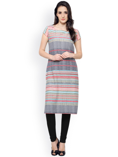 

Vaamsi Women Grey Printed Straight Kurta