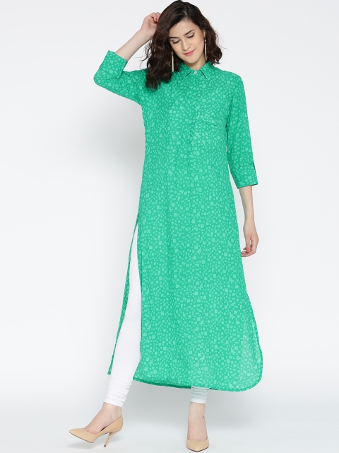 

Jashn Women Green Printed Crepe Straight Kurta