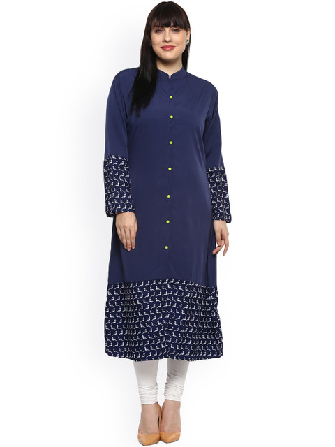 

Love More Women Navy Printed Straight Kurta, Navy blue