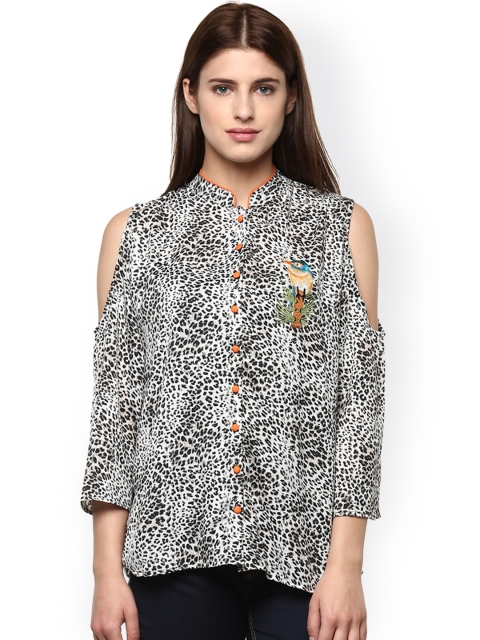 

Bhama Couture Women Black Printed Shirt Style Top