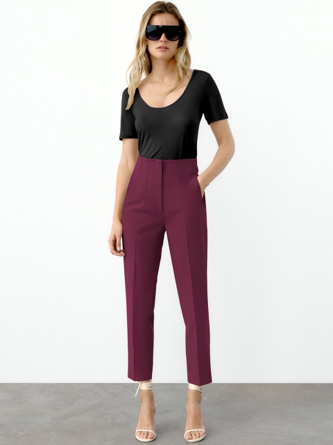 

POONAM DESIGNER Women Magenta Slim Fit High-Rise Trouser