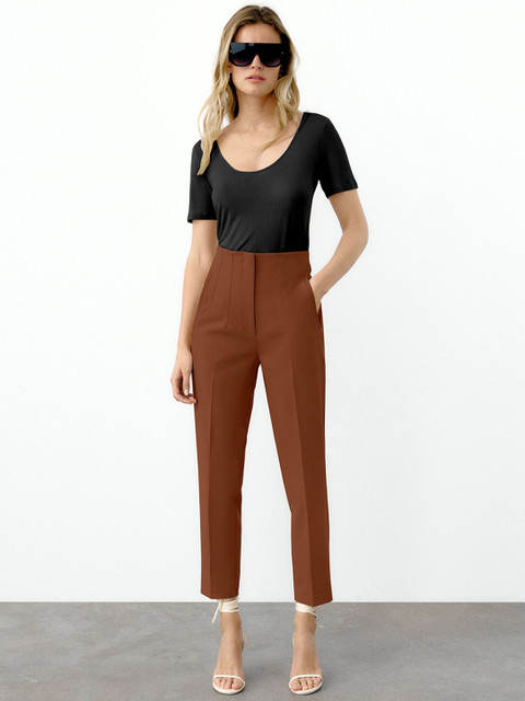 

POONAM DESIGNER Women Brown Slim Fit High-Rise Trouser