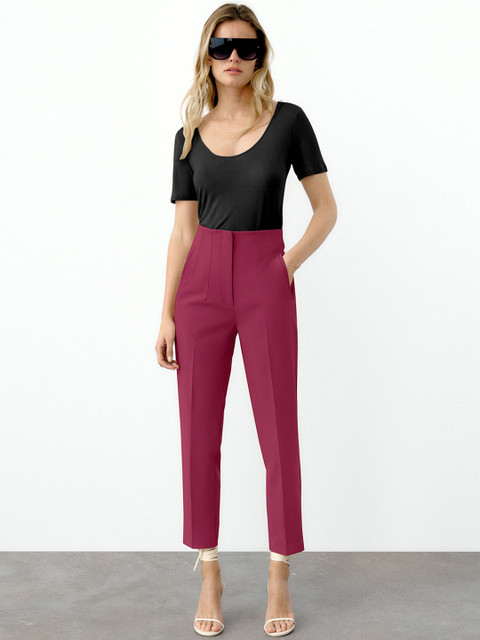 

POONAM DESIGNER Women Burgundy Slim Fit High-Rise Trouser