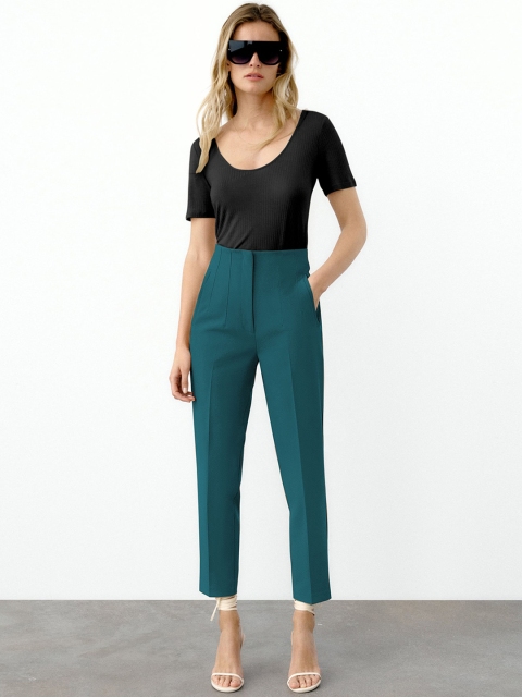 

POONAM DESIGNER Women Teal Slim Fit High-Rise Trouser