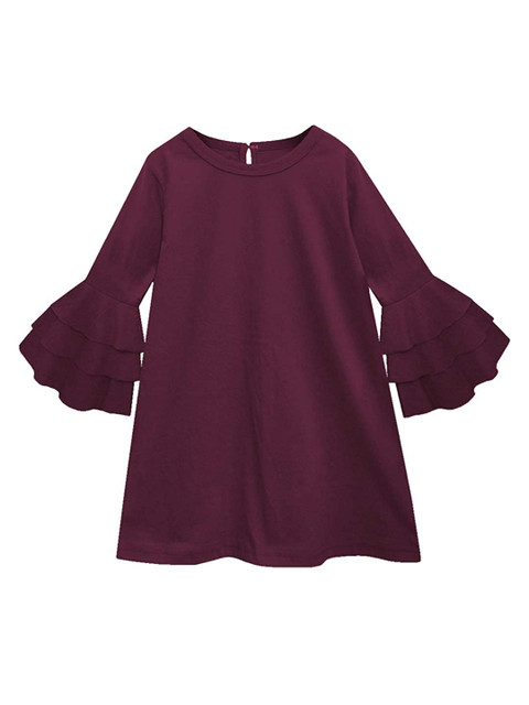 

A T U N Purple Bell Sleeves Pure Cotton A-Line Dress