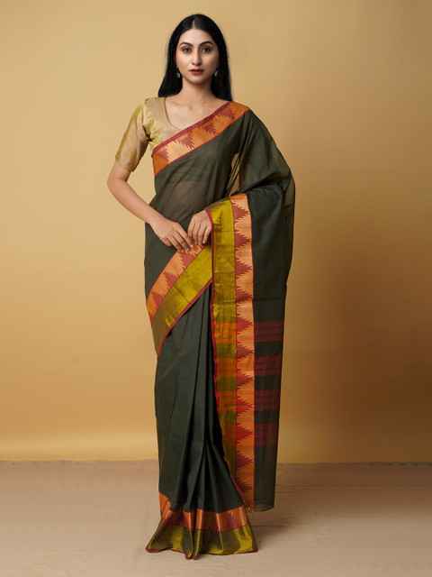 

Unnati Silks Women Green & Red Zari Pure Cotton Venkatgiri Saree