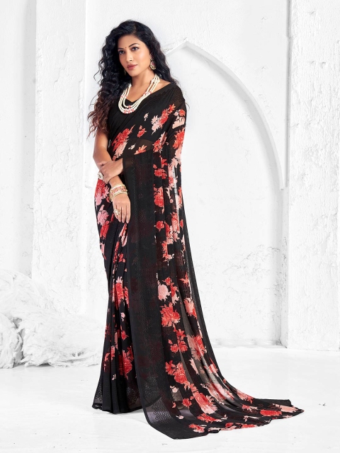 

Shaily Black & Pink Floral Pure Georgette Saree