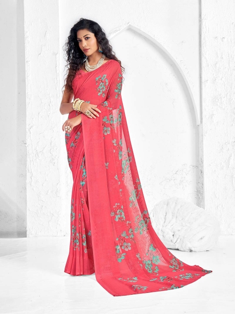 

Shaily Pink & Blue Floral Zari Pure Georgette Saree