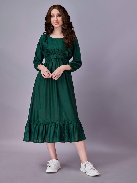 

Fashion FRICKS Women Green Solid Empire Midi Dress