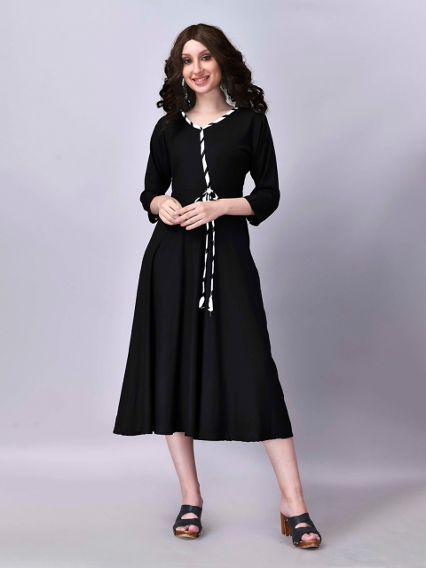 

Fashion FRICKS Women Black Solid Midi Dress