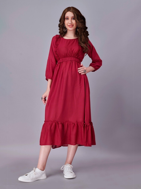 

Fashion FRICKS Women Red Solid Empire Midi Dress