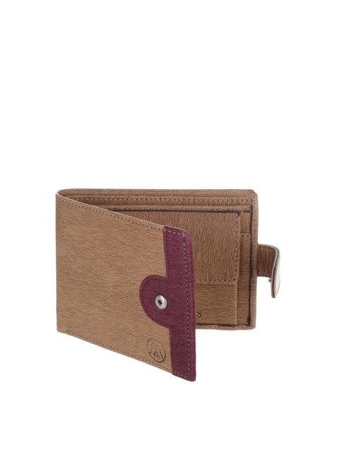 

MARKQUES Men Beige & Purple Leather Two Fold Wallet with SIM Card Holder