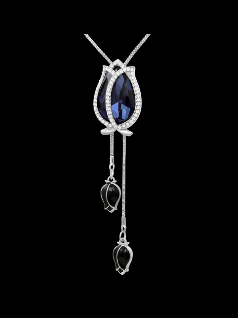 

NAKABH Women Rhodium-Plated & Blue Stone-Studded Pendant With Chain