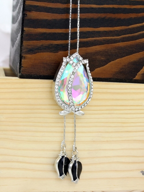 

NAKABH Rhodium-Plated Crystal Studded Pendant With Chain, Multi