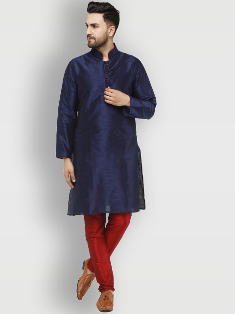 

Enciger Men Blue & Red Dupion Silk Solid Kurta with Churidar