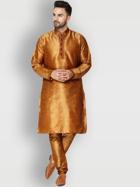 

Enciger Men Brown Dupion Silk Solid Kurta with Churidar