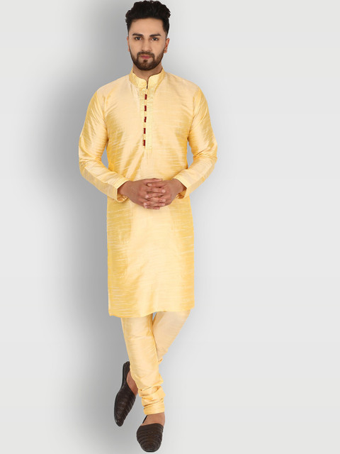 

Enciger Men Beige Dupion Silk Solid Kurta with Churidar