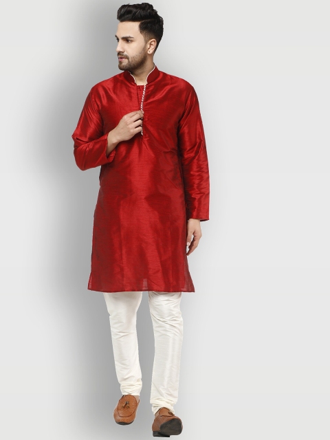 

Enciger Men Red & White Dupion Silk Solid Kurta with Churidar