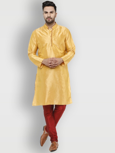

Enciger Men Gold & Red Dupion Silk Solid Kurta with Churidar