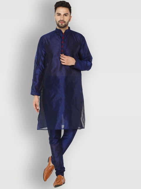 

Enciger Men Blue Dupion Silk Solid Kurta with Churidar