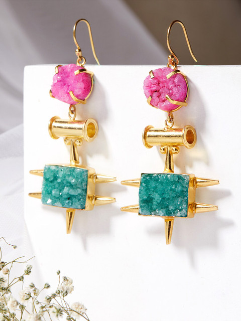 

Rubans Voguish 24K Gold-Toned & Pink Classic Drop Earrings With Stones