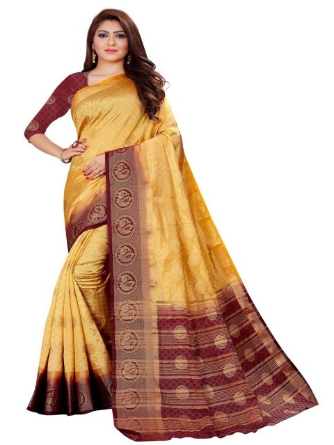 

MOKSHA DESIGNS Beige & Gold-Toned Woven Design Zari Pure Silk Kanjeevaram Saree