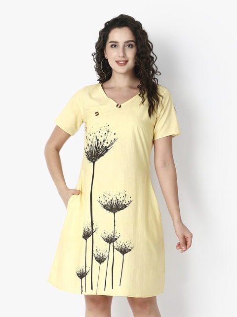 

Again fashions Yellow & Black Floral A-Line Dress