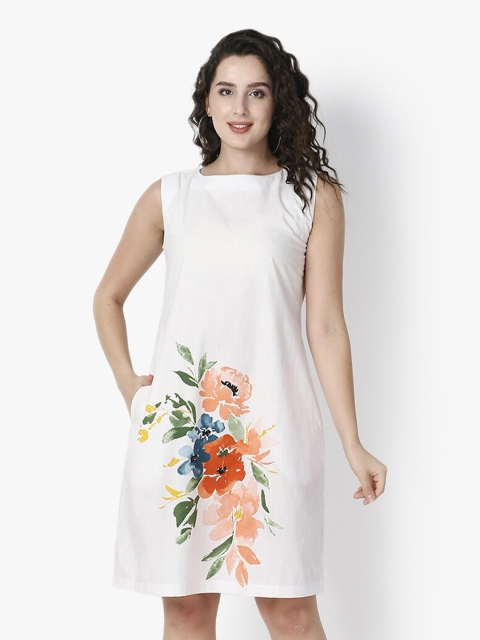 

Again fashions White Floral A-Line Dress