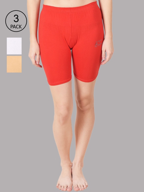 

Apraa & Parma Pack of 3 Women Red Slim Fit Cycling Pure Cotton Sports Shorts