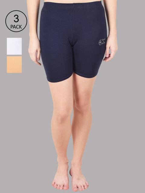 Apraa & Parma Pack of 3 Women Slim Fit Pure Cotton Cycling Sports Shorts, Navy blue