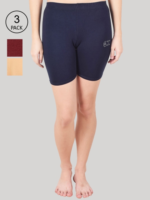 

Apraa & Parma Pack Of 3 Women Slim Fit Cycling Sports Shorts, Navy blue