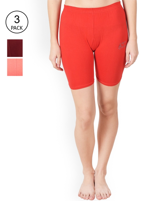 

Apraa & Parma Women Pack of 3 Red Slim Fit Cycling Sports Shorts