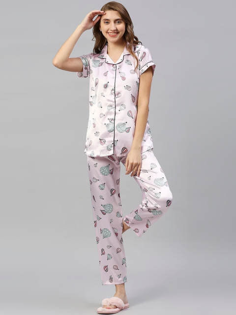 

Pretty Awesome Women Lavender & Green Printed Night suit