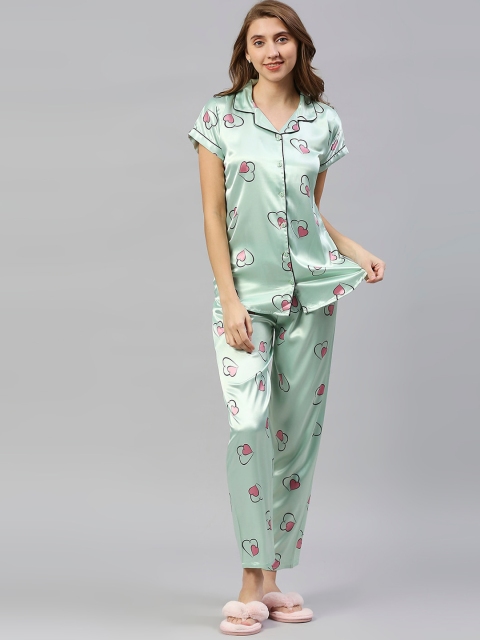 

Pretty Awesome Women Green & Pink Printed Night suit