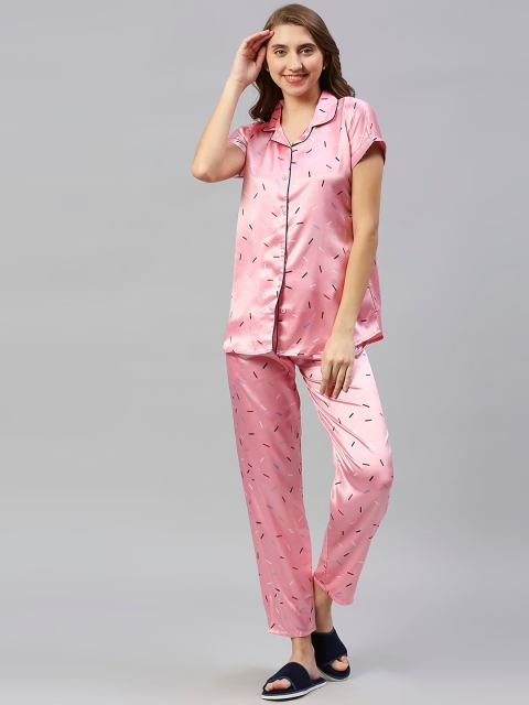 

Pretty Awesome Women Pink Sprinkler Print Night suit