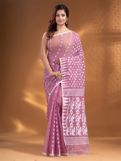

Arhi Pink & White Woven Design Silk Cotton Jamdani Saree